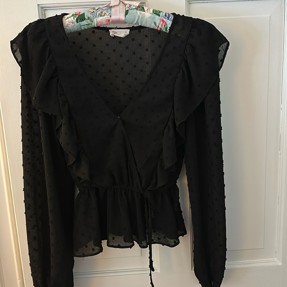 Cute cropped sheer black blouse.